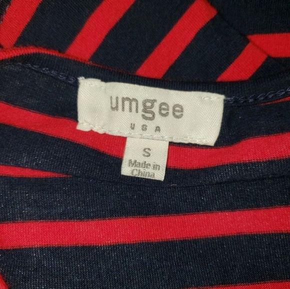 Umgee Knit Dress Small Red Blue Stripes Elbow Pads Business Casual - Picture 2 of 5